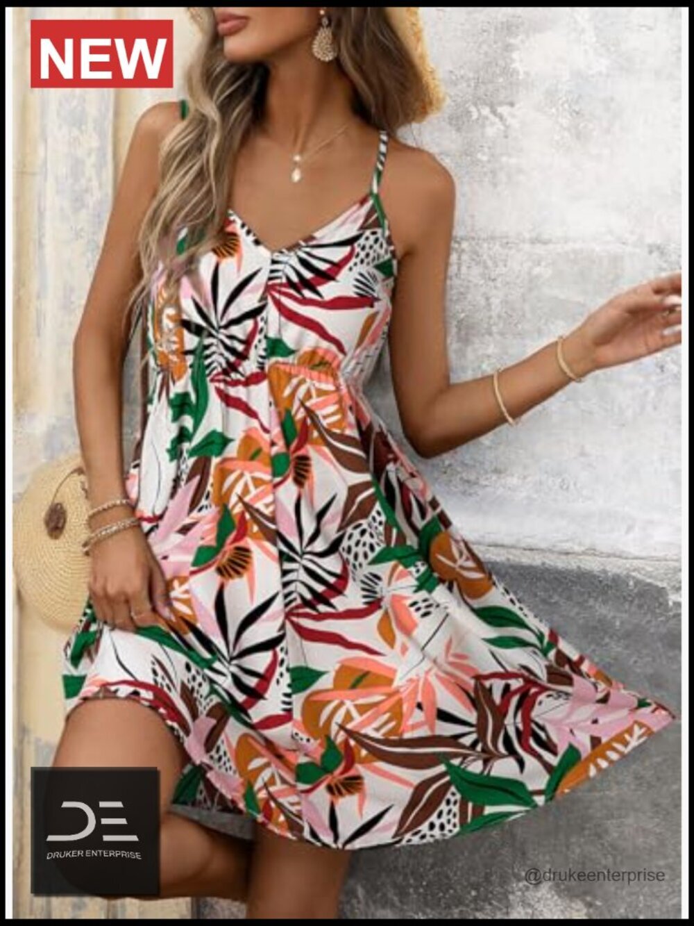 Floral V-Neck Spaghetti Strap Flowy Boho Mini Sundress - Picture 3 of 7
